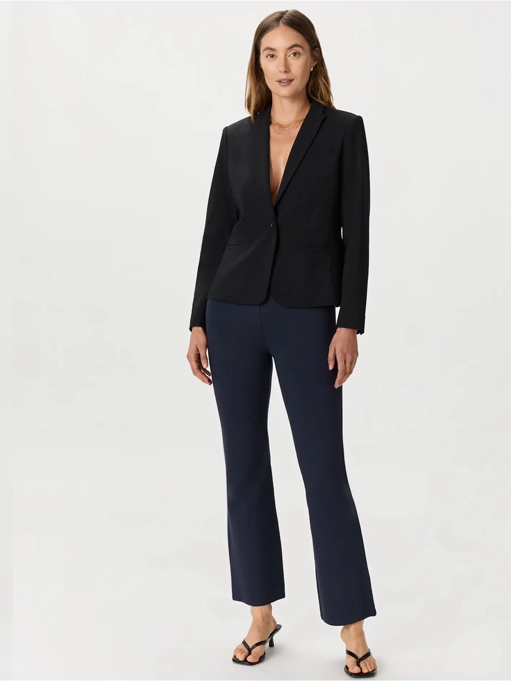 Quince Navy Boot-Cut Pants